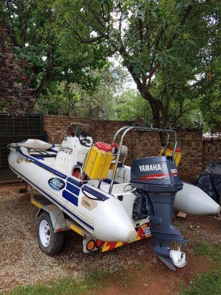 Falcon inflatable/Rubber duck for sale with 90hp Yamaha on trailer