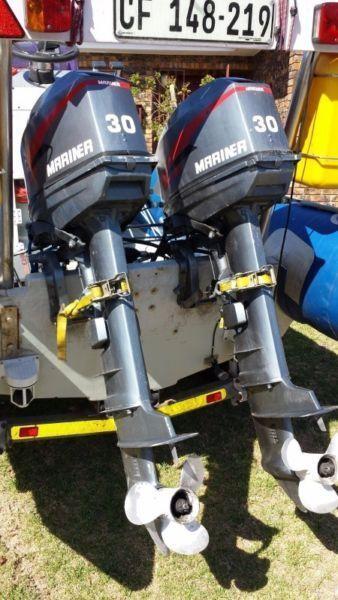 4.9m Rubber duck with 2 x 30 Mariners on licensed galvanized breakneck trailer