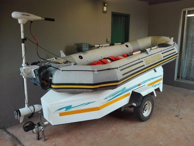 karet 1.8 trailer +Mariner4 boat + Motor + Fish Finde r+ 2 Life jackets EXCELLENT CONDITION