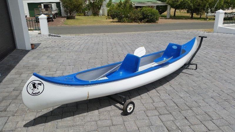 Indian canoe 2 seater blue & white used once only with paddles trailer excluded R4500.00