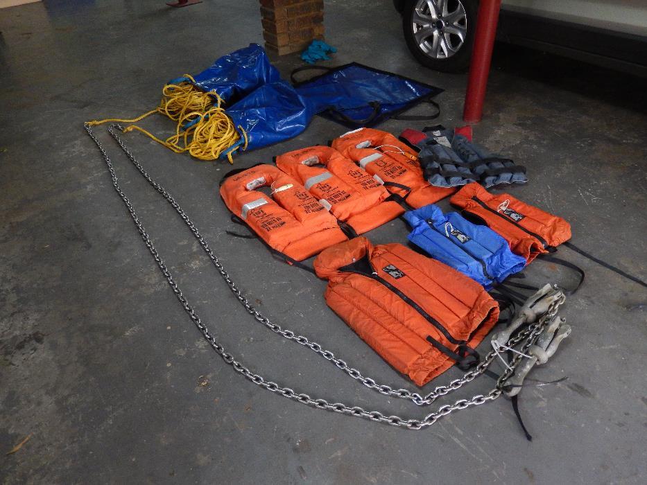 7 Life Jackets with 2 boat anchors for sale