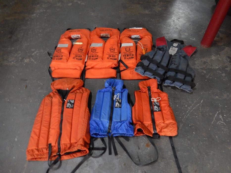 7 Life Jackets with 2 boat anchors for sale