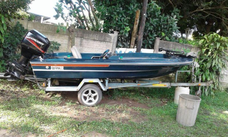 Bass fishing boat with motor, trailer and plenty fishing gear