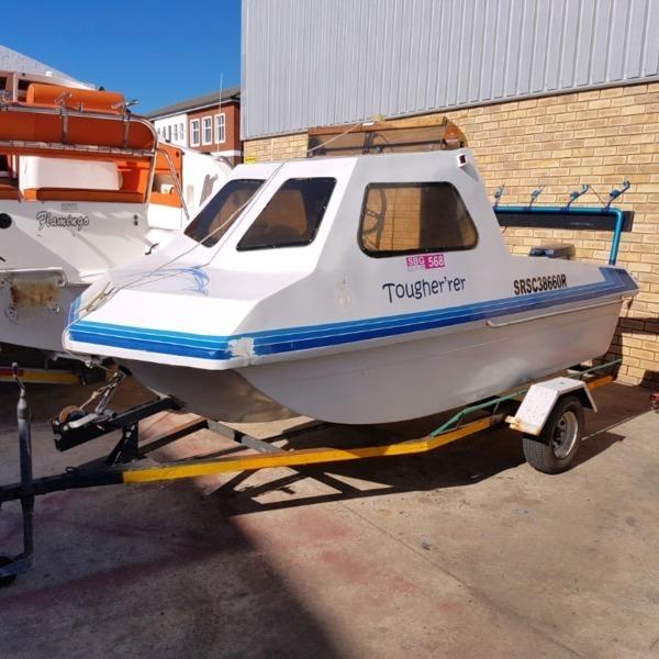 Cabin boat on trailer