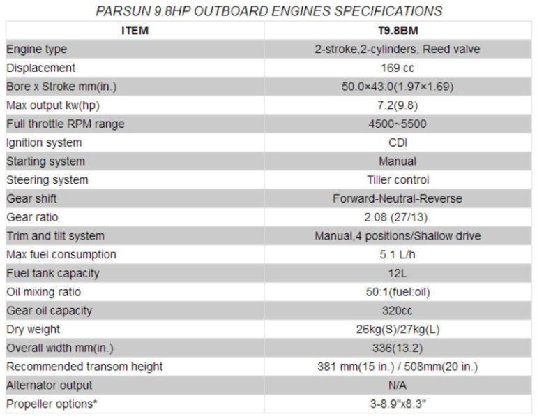 PARSUN OUTBOARD 9.8HP LONG SHAFT TWO STROKE (D)