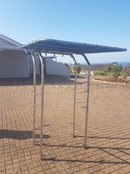 STAINLESS STEEL T TOP FOR 17 FT CENTRE CONSOLE BOAT WITH STAINLESS ROD HOLDERS