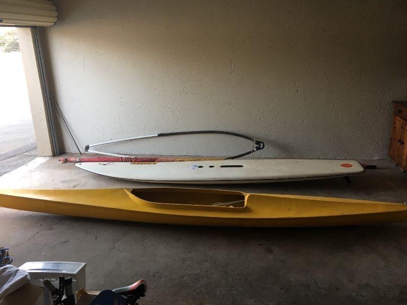 Fiberglass canoe and windsurfer for sale
