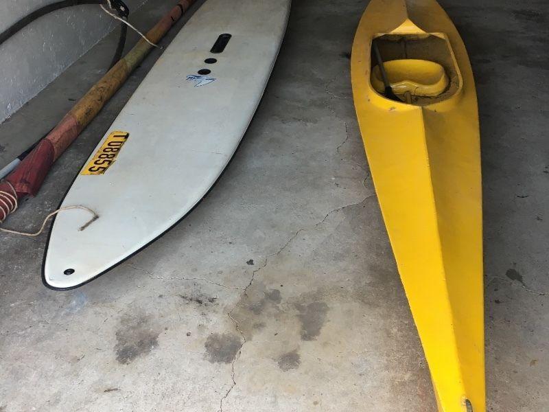 Fiberglass canoe and windsurfer for sale
