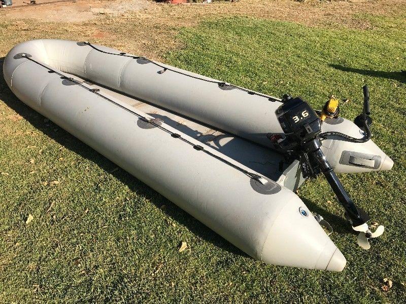 3.2m Rubber duck boat with 3.6 Hp Two Stroke petrol engine like new- Very Good Condition