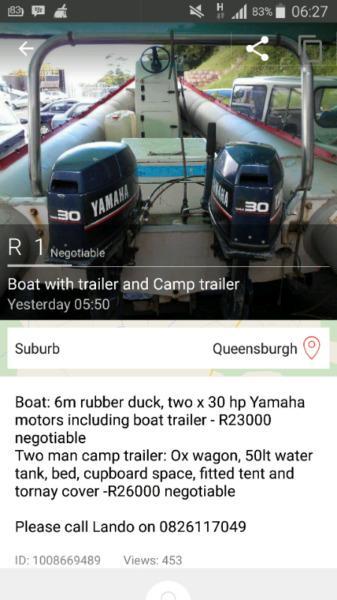 Boat and trailer as nd camp trailer