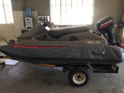 Kitty Cat boat with Mercury 15hp on newly redone trailer