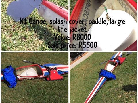 K1 Canoe, large life jacket, paddle, splash cover, great condition R5500.00