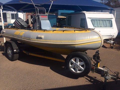 2002 Light Yellow Infanta Semi Rigid Boat 85HP Yamaha Outboard with Devis Trailer