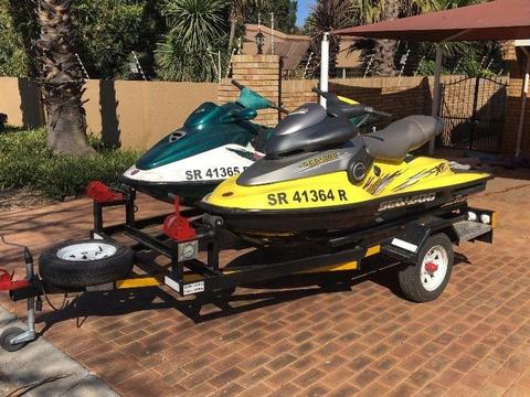 2 x Seadoo Jet Skis on trailer for sale