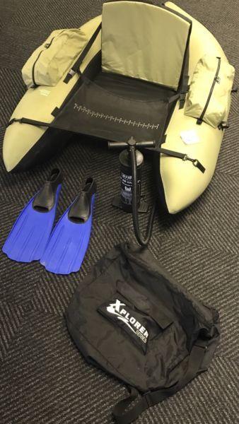 XPLORER SERIES FLOAT TUBE EXCELLENT CONDITION INCLUDES ORIGINAL ACC. NEW GARMIN FISHING SHIR