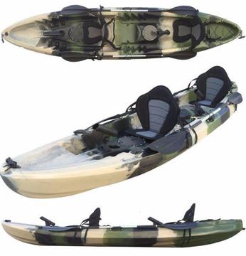 Brand new 3.7M 2.5 Persons Family Double Twin Fishing Kayak Canoe 6 Rod Holders Camo Flush