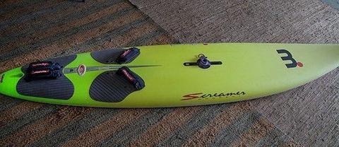 Windsurfing equipment for sale. Board, sails, masts, booms, skegs, many assessorys