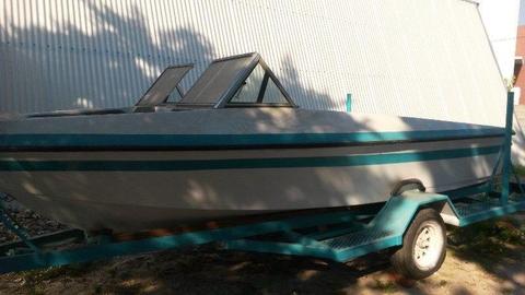 Viking Skier inboard water ski boat hull and trailer