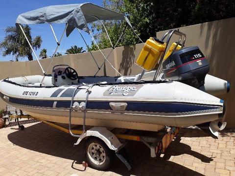 5.5m Prestige Cat Rubberduck with 115 Yamaha 2 stroke