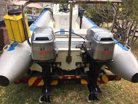 Prestige 5m rubber duck with twin 40hp Mariner outboards