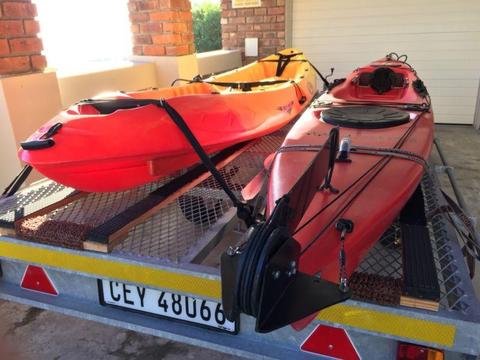 KAYAK WITH CUSTOM 2-BOAT TRAILER AND ALL EQUIPMENT