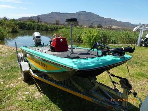 Bass , crayfish, fishing boat complete and ready to go