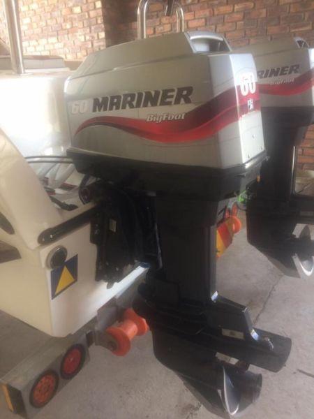2 x 60hp Bigfoot Mariner Outboard Engines, Immaculate