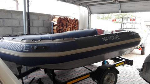 3.8m rubber duck, licensed trailer, 30hp mariner