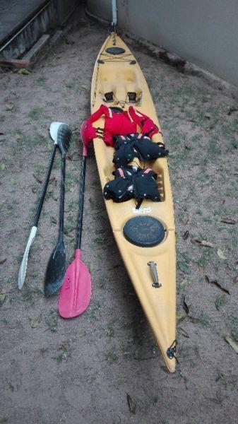 2 Seater sea kayak with paddles and pfd's