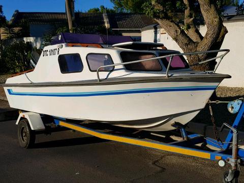 Calibre 15ft Cabin Boat 75hp Mercury trim and tilt