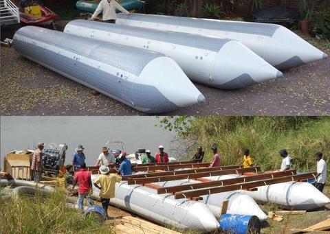 Inflatable barge pontoons