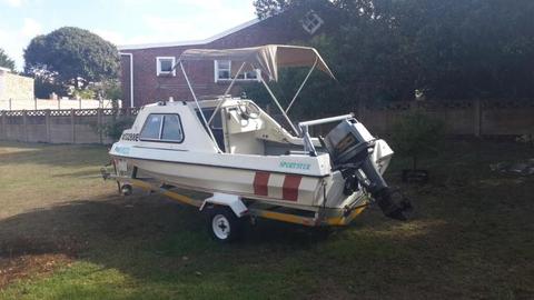 Sportster cabin boat with 30hp Suzuki for sale