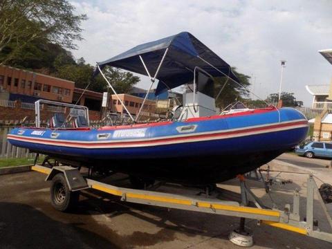 Super duck 8m on trailer - 2 x 85 HP Yamaha's