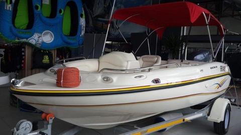 Excaldo ( Raven Boats ) with F115 Yamaha Outboard on Trailer