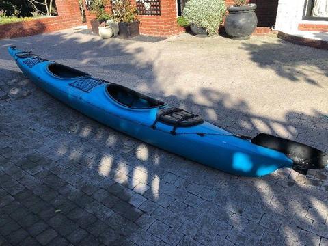Prijon double sea kayak with paddles and splash covers