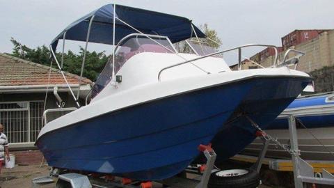 SEA CAT 5M ON TRAILER WITH 2 X YAMAHA 85s