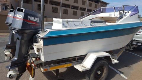 16 FOOT ORION CAT WITH TWO YAMAHA RELIABLE 40 HP 3 CYR MOTORS ON GALVANISED BREAKNECK TRAILER