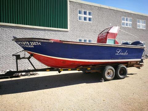 23ft cape craft comersial uit gele met 2x 150 yamaha 4 stroke ultralong