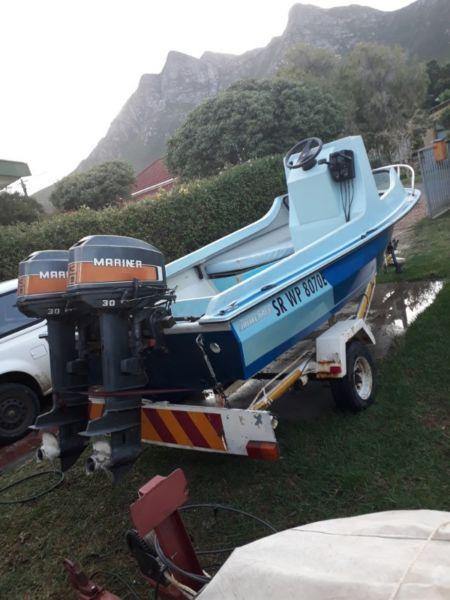4.6m boat with 2x30hp Mariners. COF and bouyancy