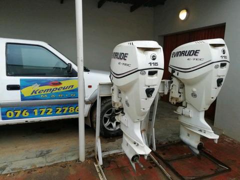 2x115 hp Evenrude E-tec Outboard Engines