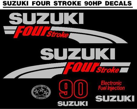 Suzuki 90 HP four stroke outboard motor cowl stickers graphics decal sets