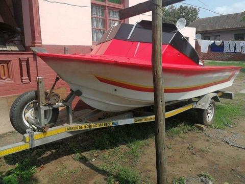 14.6ft Ski Vee hull on galvanized trailer