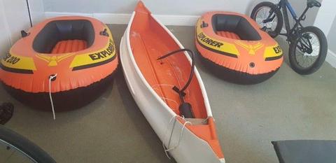Indian Canoe, 2x paddles and 2x Intex explorer 200 Inflatable Boats for sale