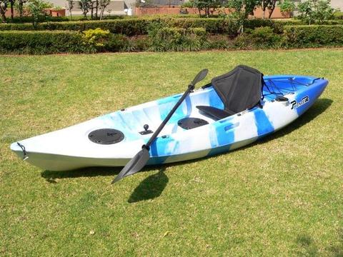 Pioneer Kayak single seater, including seat, paddle, leash and rod holder, BRAND NEW