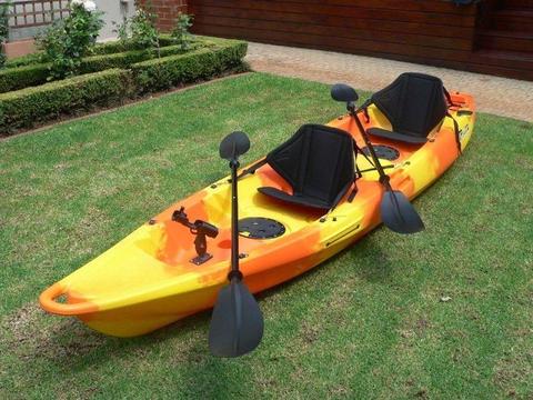 Pioneer Kayak Tandem including seats, paddles, leashes and rod holders, BRAND NEW!