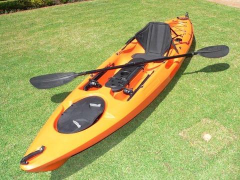 Pioneer Kayak Kingfisher including seat, paddle, rudder system and large fish hatch, BRAND NEW!