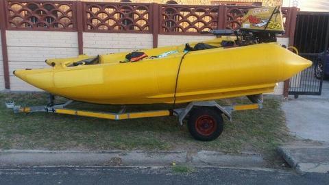 Pencil duck with 50hp yamaha and stainless prof on trailer