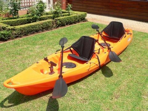 Pioneer Kayak Tandem including seats, paddles, leashes and rod holders, BRAND NEW!