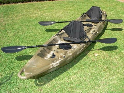 Pioneer Kayak Tandem including seats, paddles, leashes and rod holders, BRAND NEW! 