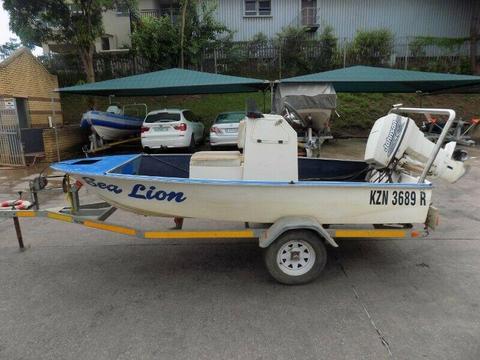 bay boat 4 man on trailer 50 hp johnson electric start 